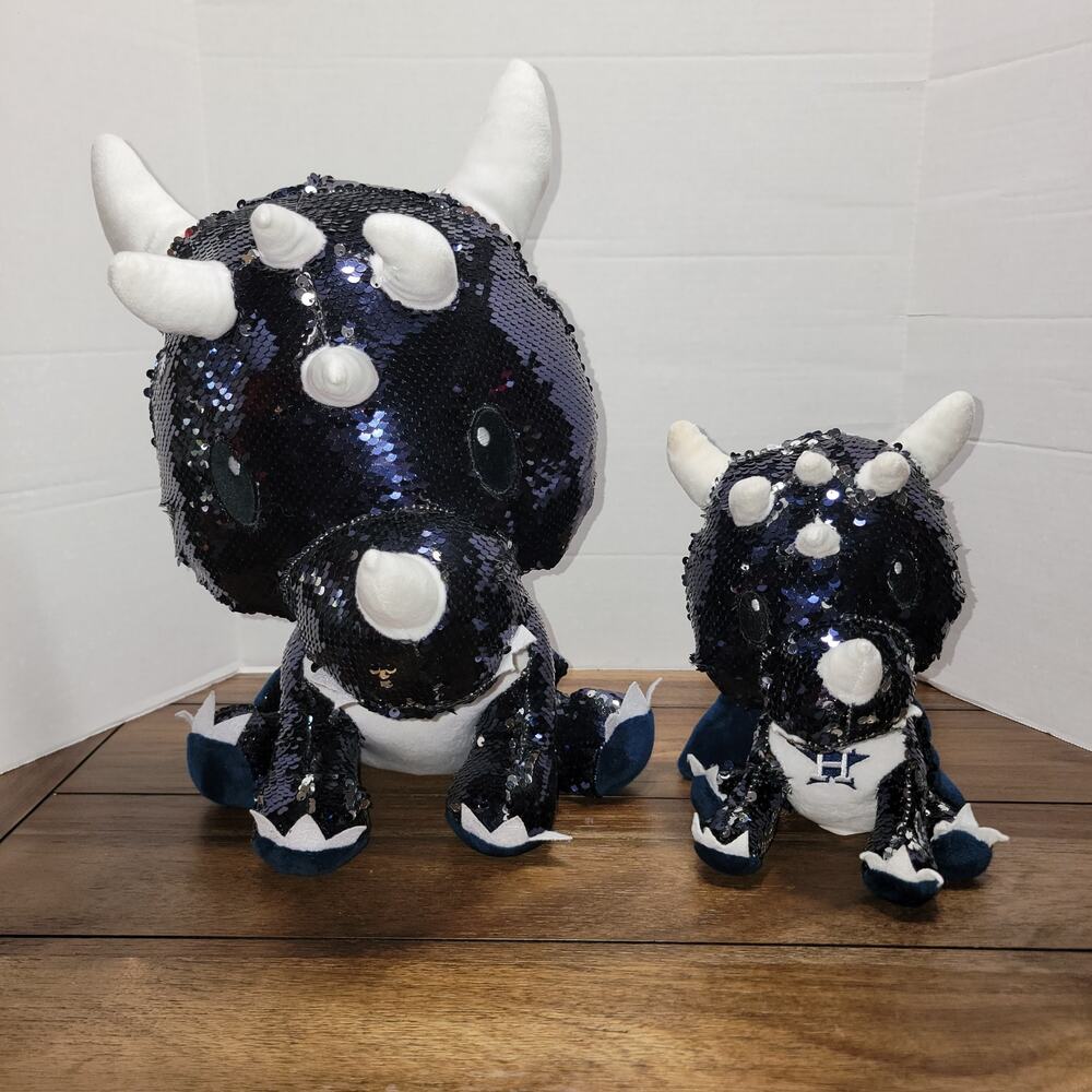 Set of 2 Genuine MLB Merch Hou Astros All Sequin 2-Color Dragon 15" & 10"  Plush
